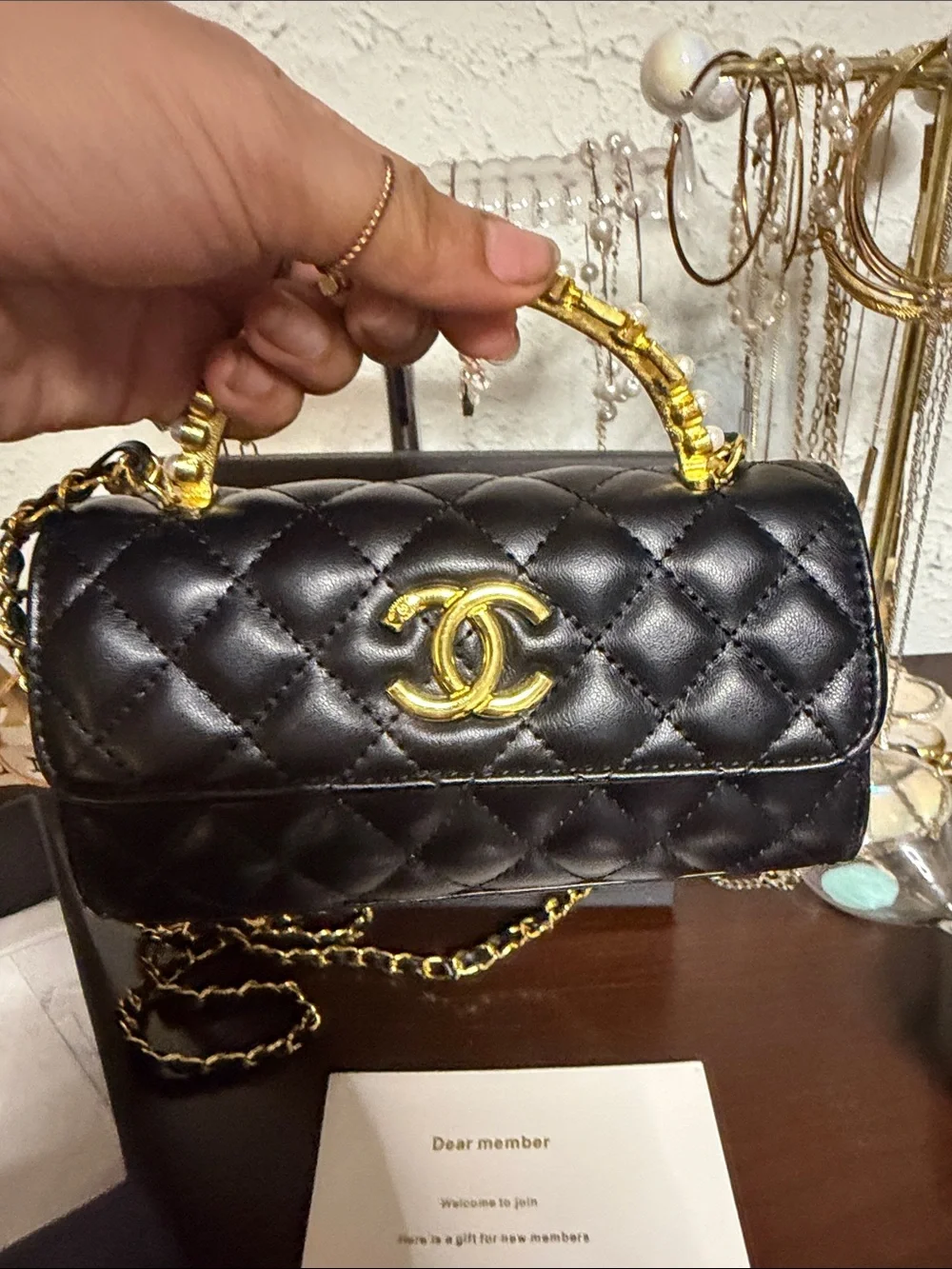 GWP CHANEL / VIP /novelty Black Quilted Mini Chain Top-Handle Bag with Gold CC.